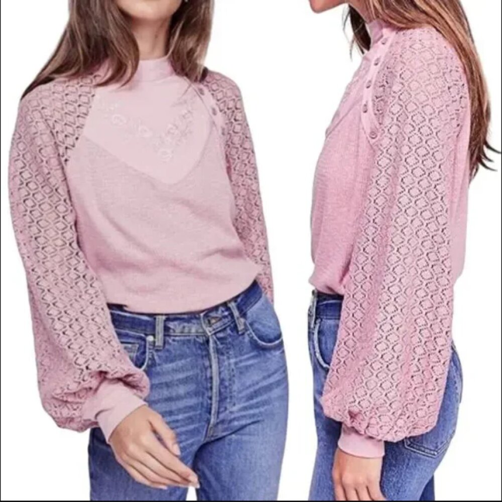 Free People Pink Lace Thermal Top